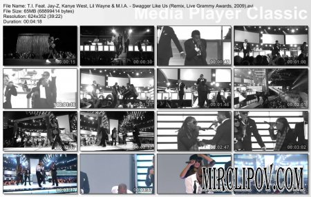 T.I. Feat. Jay-Z, Kanye West, Lil Wayne & M.I.A. - Swagger Like Us (Remix, Live Grammy Awards, 2009)
